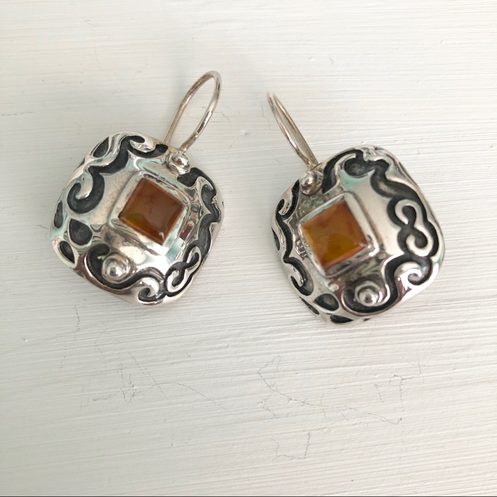 Silpada Amber Scroll Square French Wire Earrings